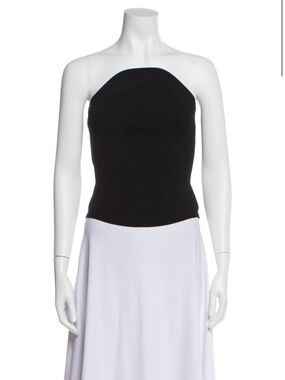 KHAITE Black Strapless Ribbed Knit Camisole